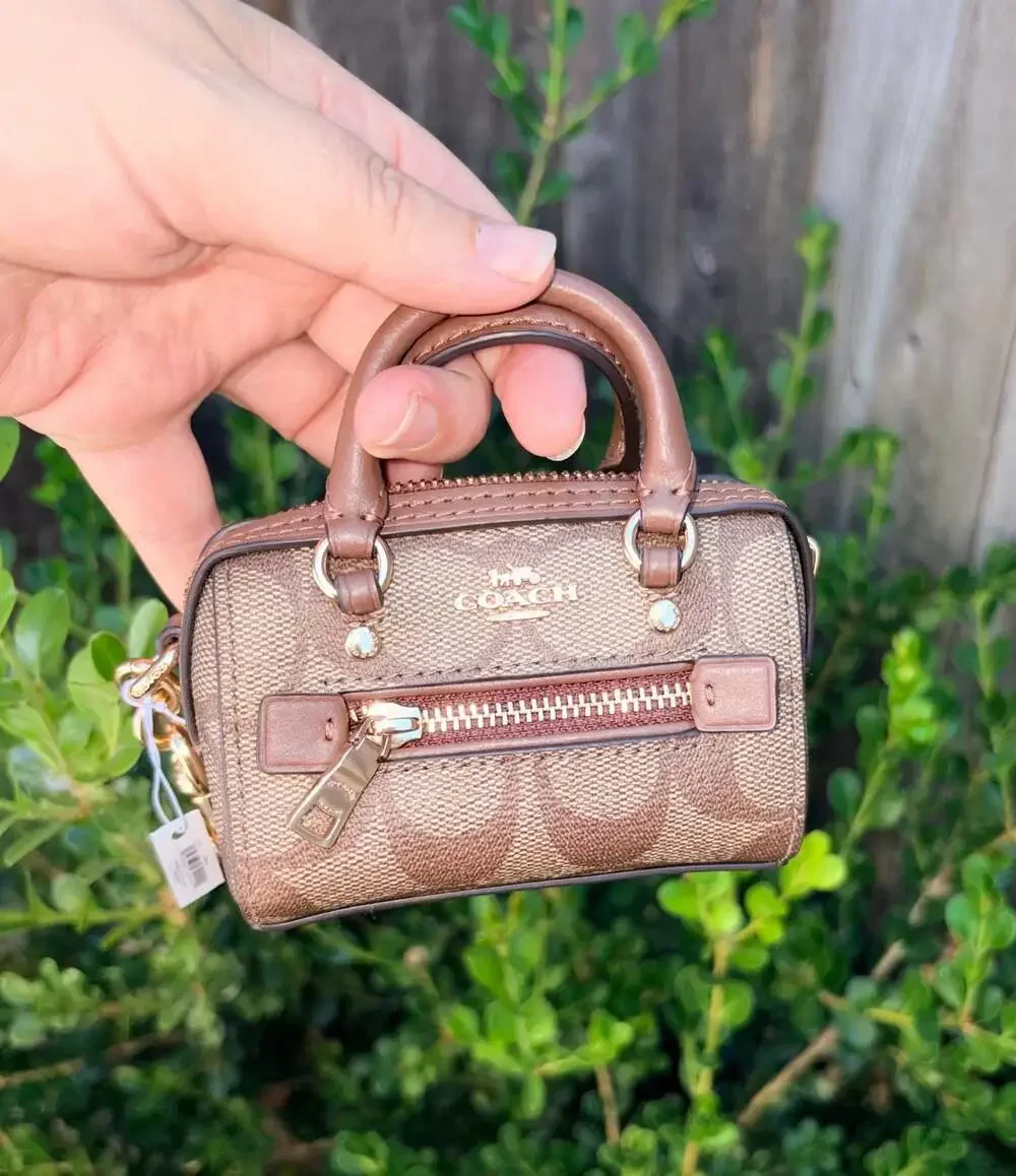 NWT Coach Mini Rowan Satchel Bag Charm In Signature Canvas Brown